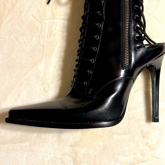 Haider Ackerman. Elegant Black Lace-Up Leather Stiletto Boots. 38.5/7.5 Italy - Picture 7 of 8